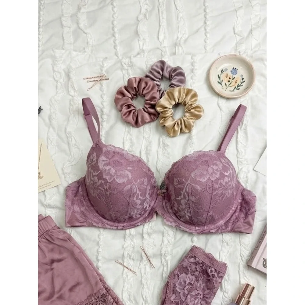 Victorias Secret Body By Victoria Demi Bra Mauve Purple Floral Lace 38C